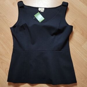 NWT Kate Spade Bow Shoulder Sleeveless Black Ponte Peplum Top Women's Size 10